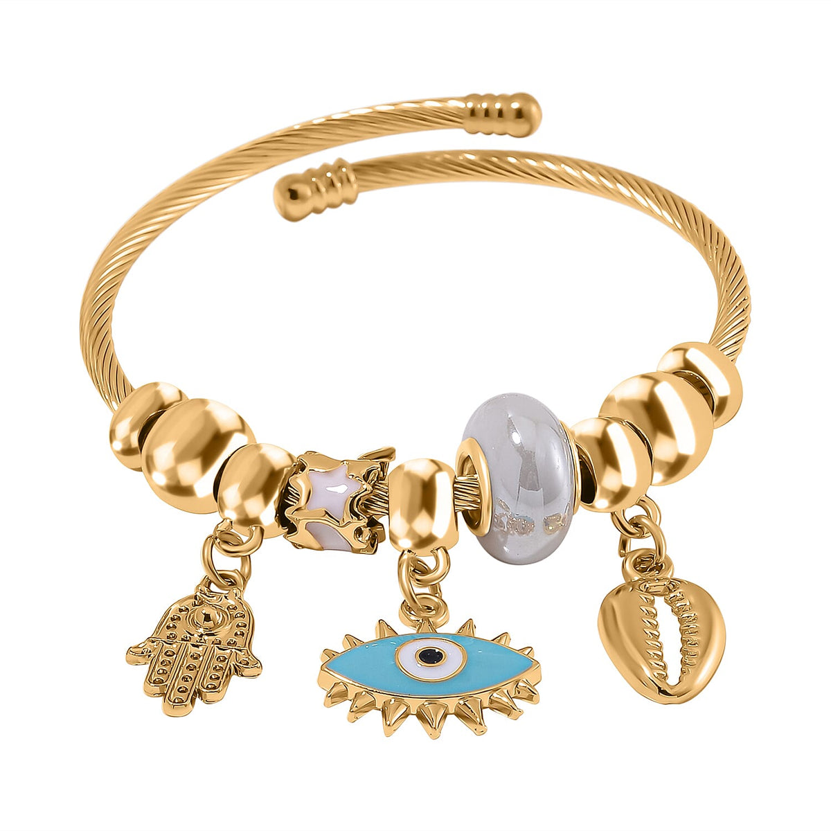 Set of 3 - Multi Colour Charms Dragonfly, Heart and Evil Eye Adjustable Bangles 221236160 5