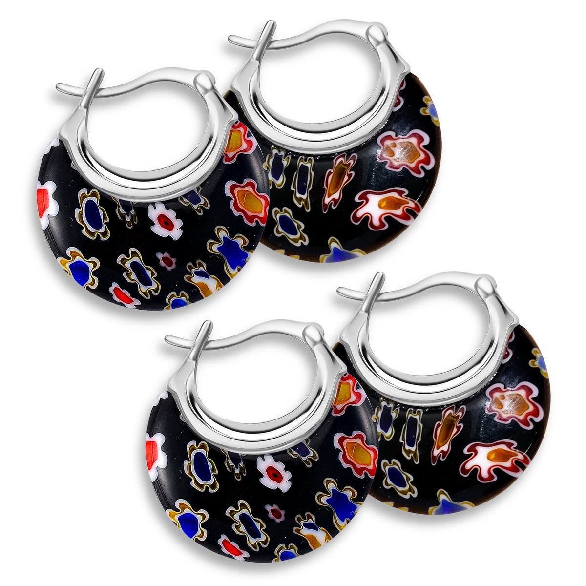 Set of 2 - Black Colour Murano Style Basket Earrings in Stainless Steel 221237289 0