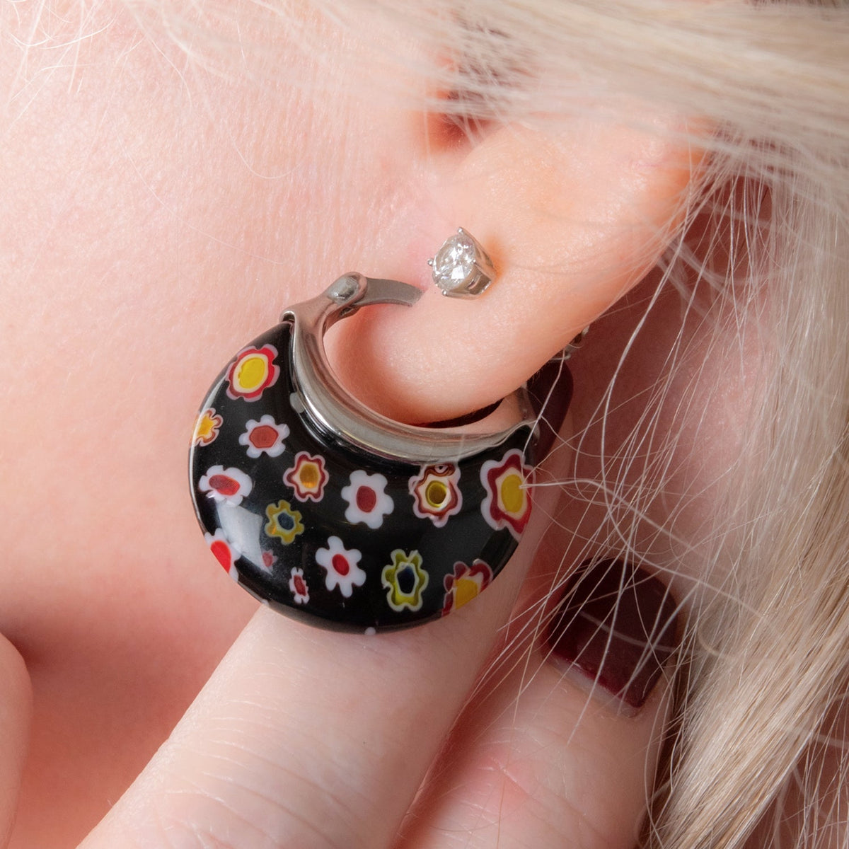 Set of 2 - Black Colour Murano Style Basket Earrings in Stainless Steel 221237289 1