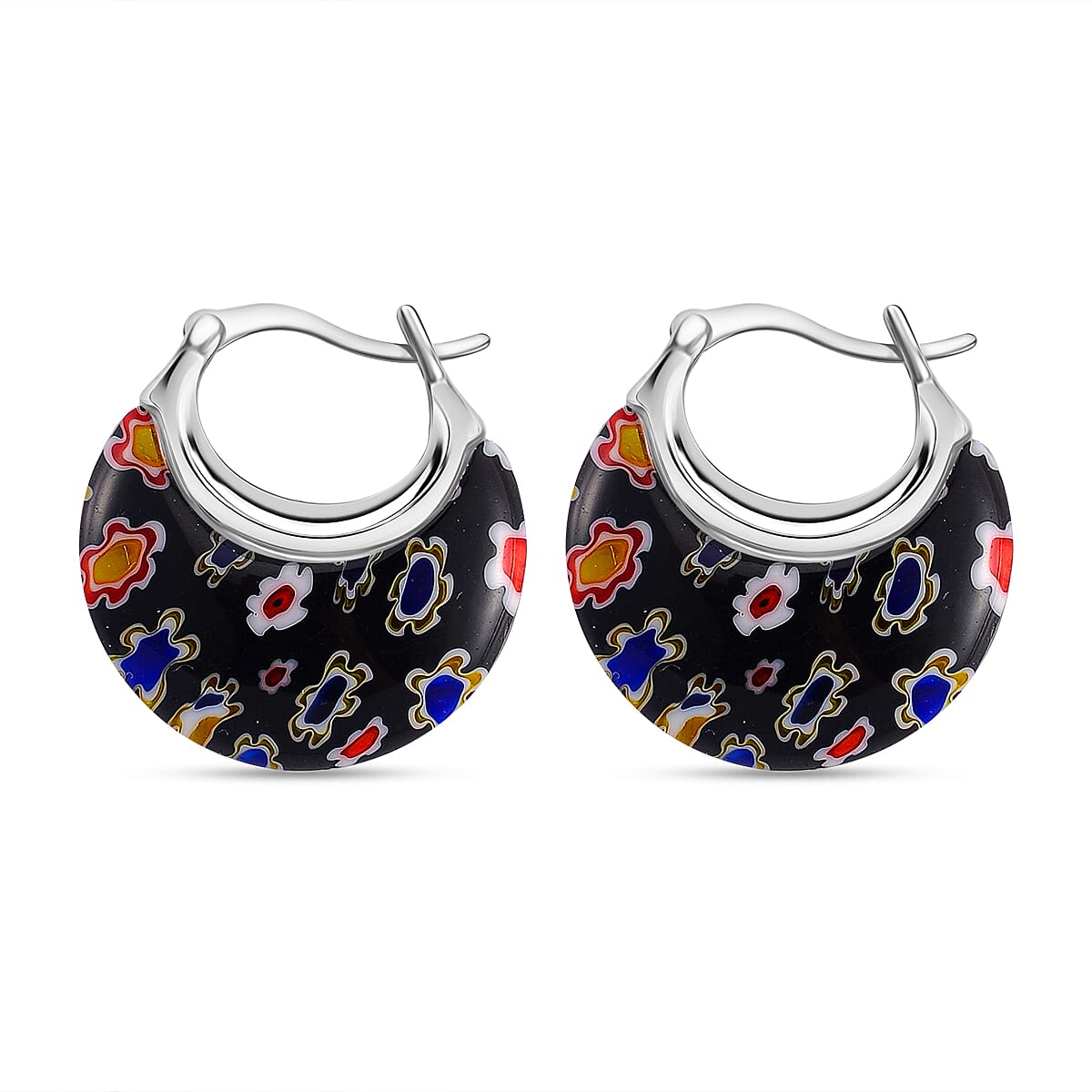 Set of 2 - Black Colour Murano Style Basket Earrings in Stainless Steel 221237289 3