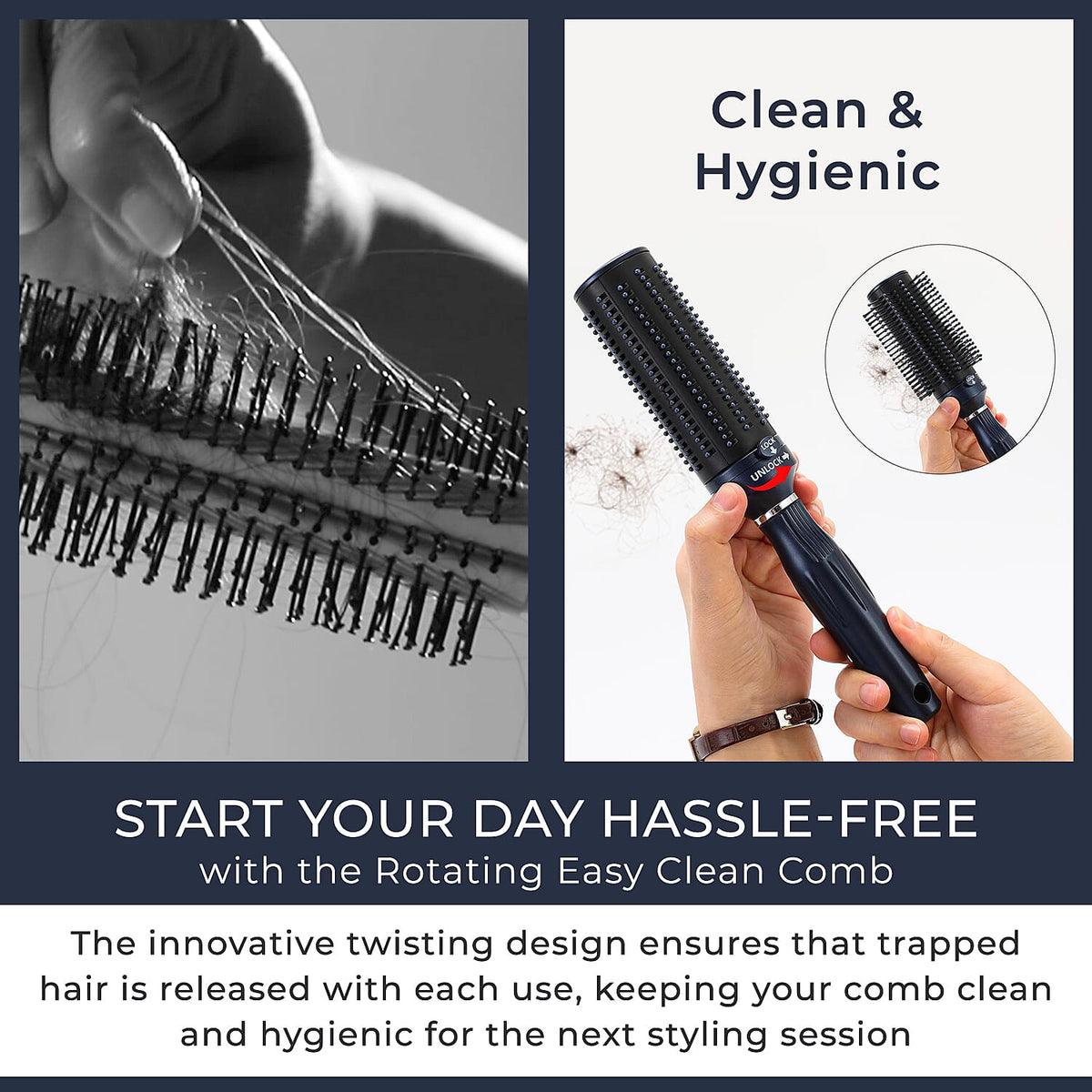Neomi - Set of 4 Portable Easy Clean Retractable Rotating Hairbrushes - Navy 221241031 1