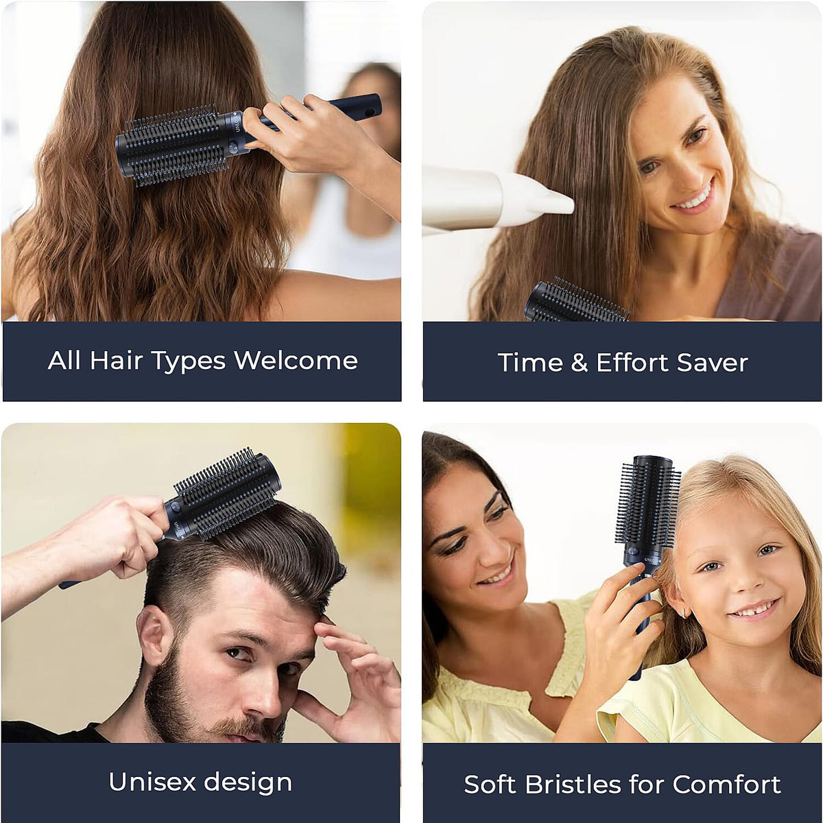 Neomi - Set of 4 Portable Easy Clean Retractable Rotating Hairbrushes - Navy 221241031 2