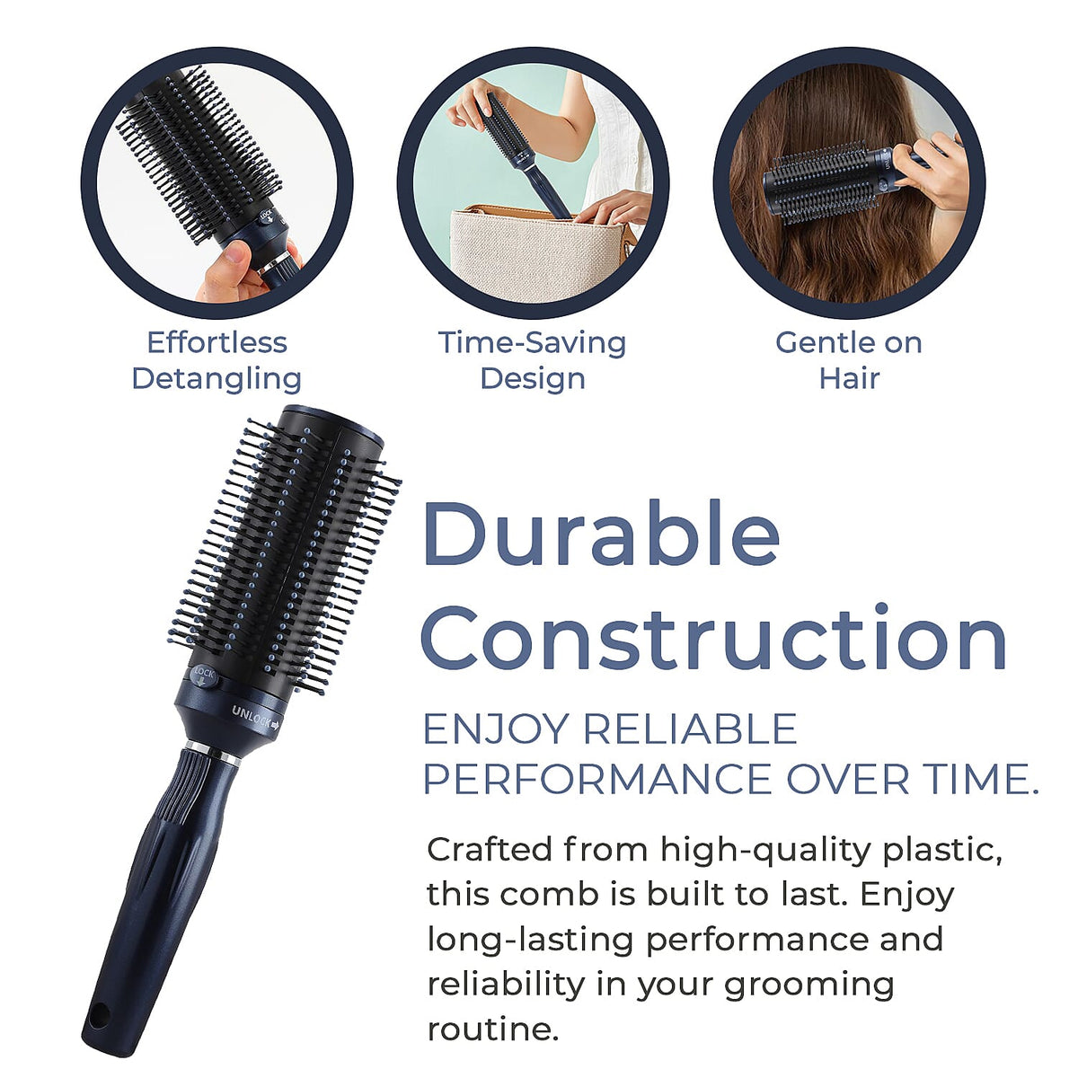 Neomi - Set of 4 Portable Easy Clean Retractable Rotating Hairbrushes - Navy 221241031 3