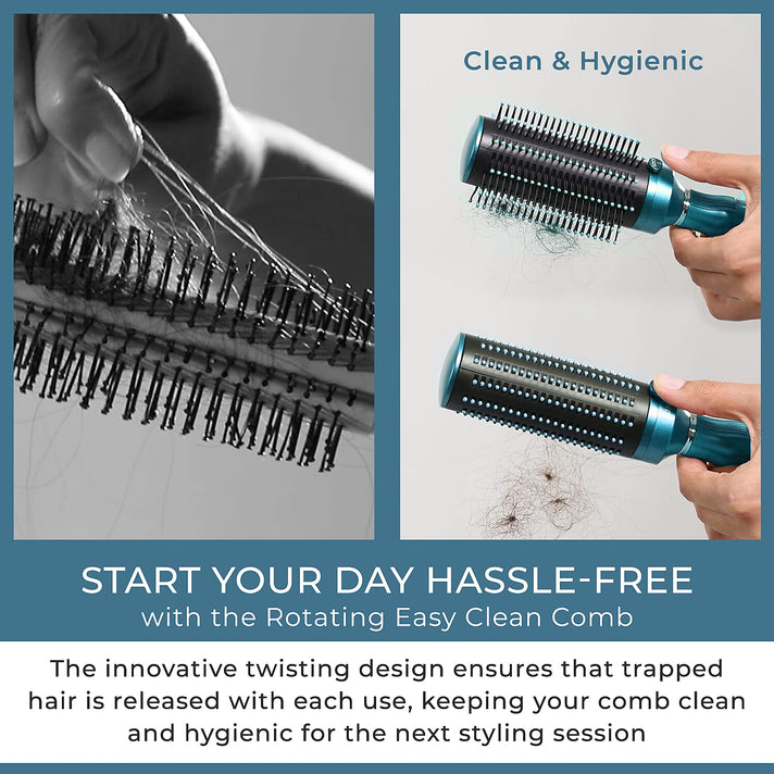 Neomi - Set of 4 Portable Easy Clean Retractable Rotating Hairbrushes - Blue 221241032 2