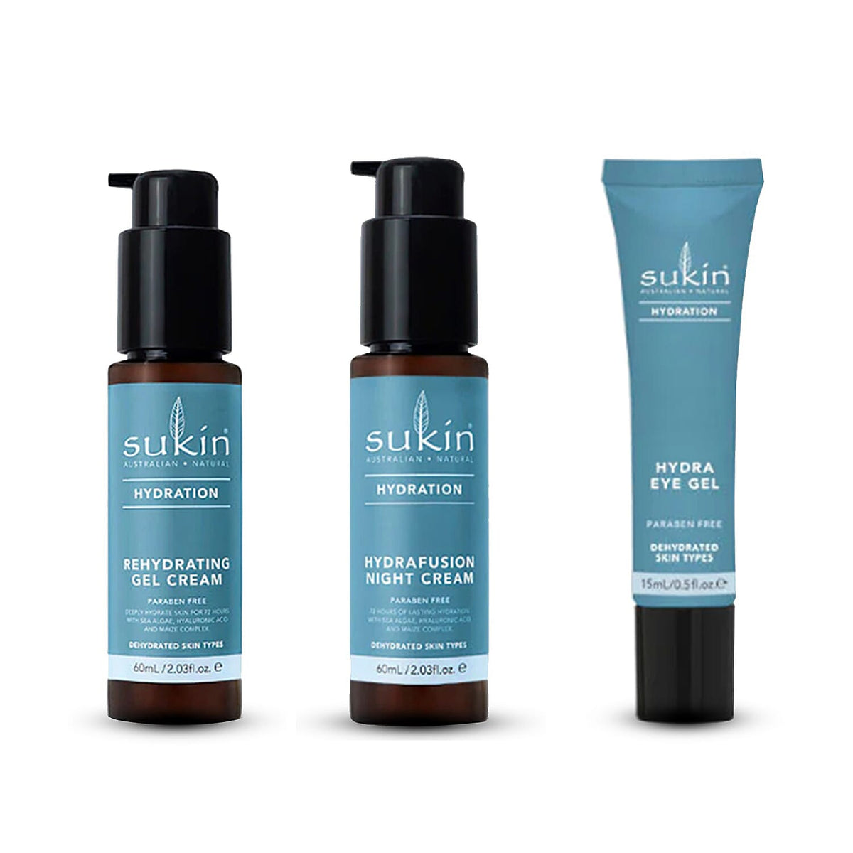 Sukin Hydration Set - Rehydrating Gel Cream - 60ml, Hydrafusion Night Cream - 60ml and Hydra Eye Gel - 15ml 221241263 0