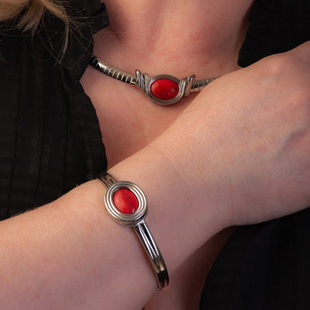 Multi Gemstones Interchangeable Necklace (18 - 20 Inch) and Bangle in Pure White Stainless Steel 221241438 2