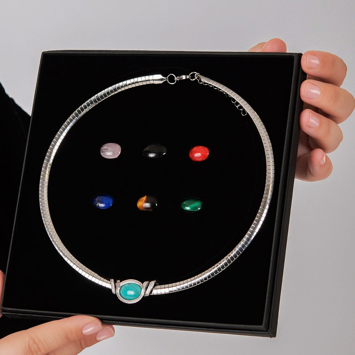 Multi Gemstones Interchangeable Necklace (18 - 20 Inch) and Bangle in Pure White Stainless Steel 221241438 4