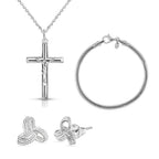 Christmas Cracker Deal - La Bella Silver Herringbone Bracelet, Silver Knot Earrings, Silver Cross Pendant