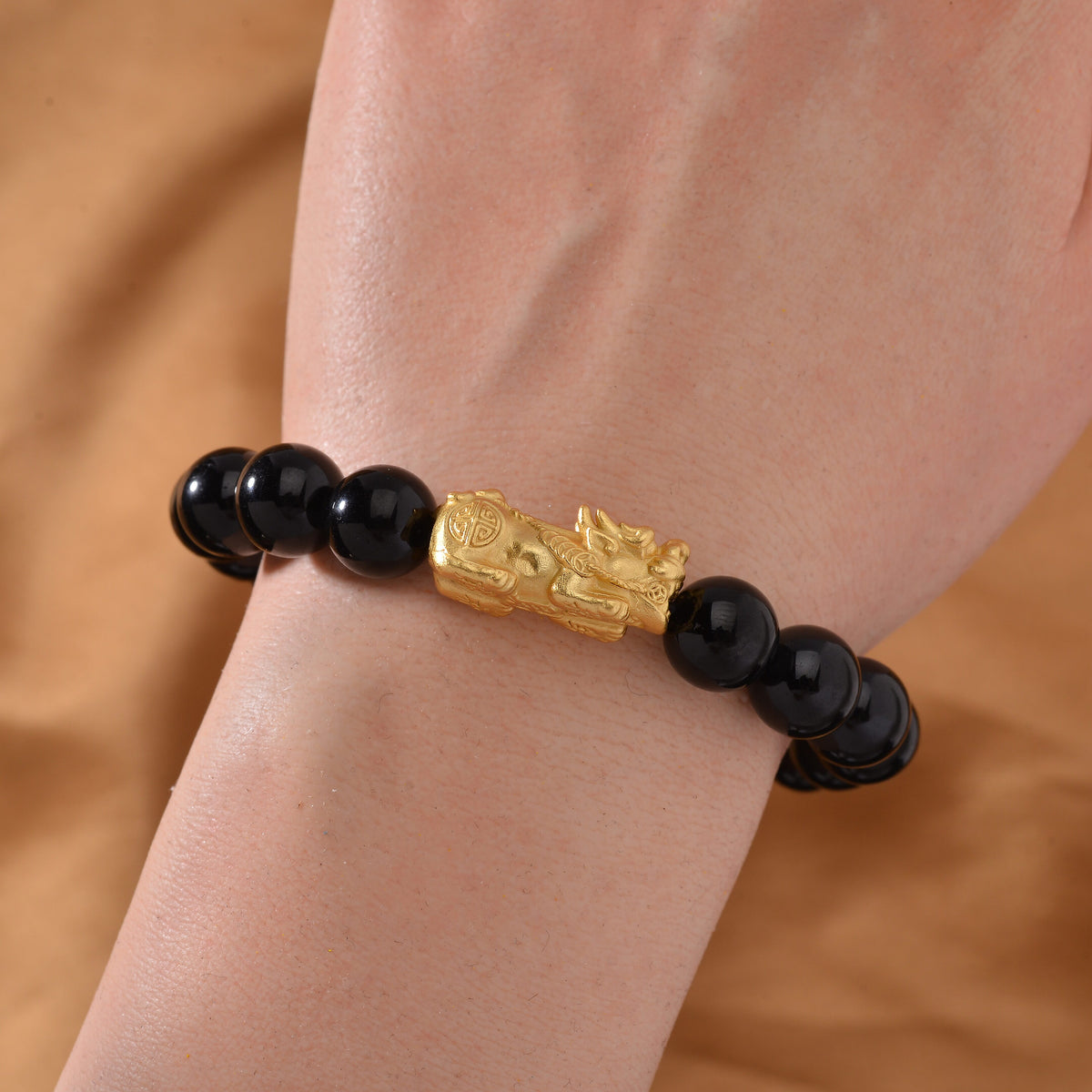Pixiu Pendant in Yellow Gold Overlay Sterling Silver and Black Tourmaline Beads Bracelet (Size 7-7.5) with Pixiu in Yellow Gold Overlay Sterling Silver 120.00 Ct 221246362 6