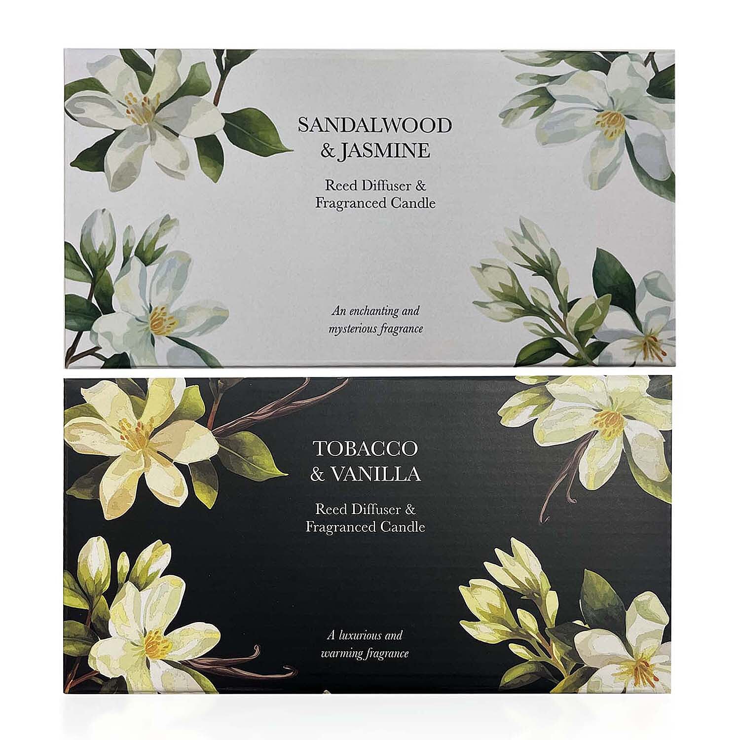 Tobacco- Vanilla &amp; Sandalwood- Jasmine Fragranced Candle and Reed Diffuser Set 221247640 0