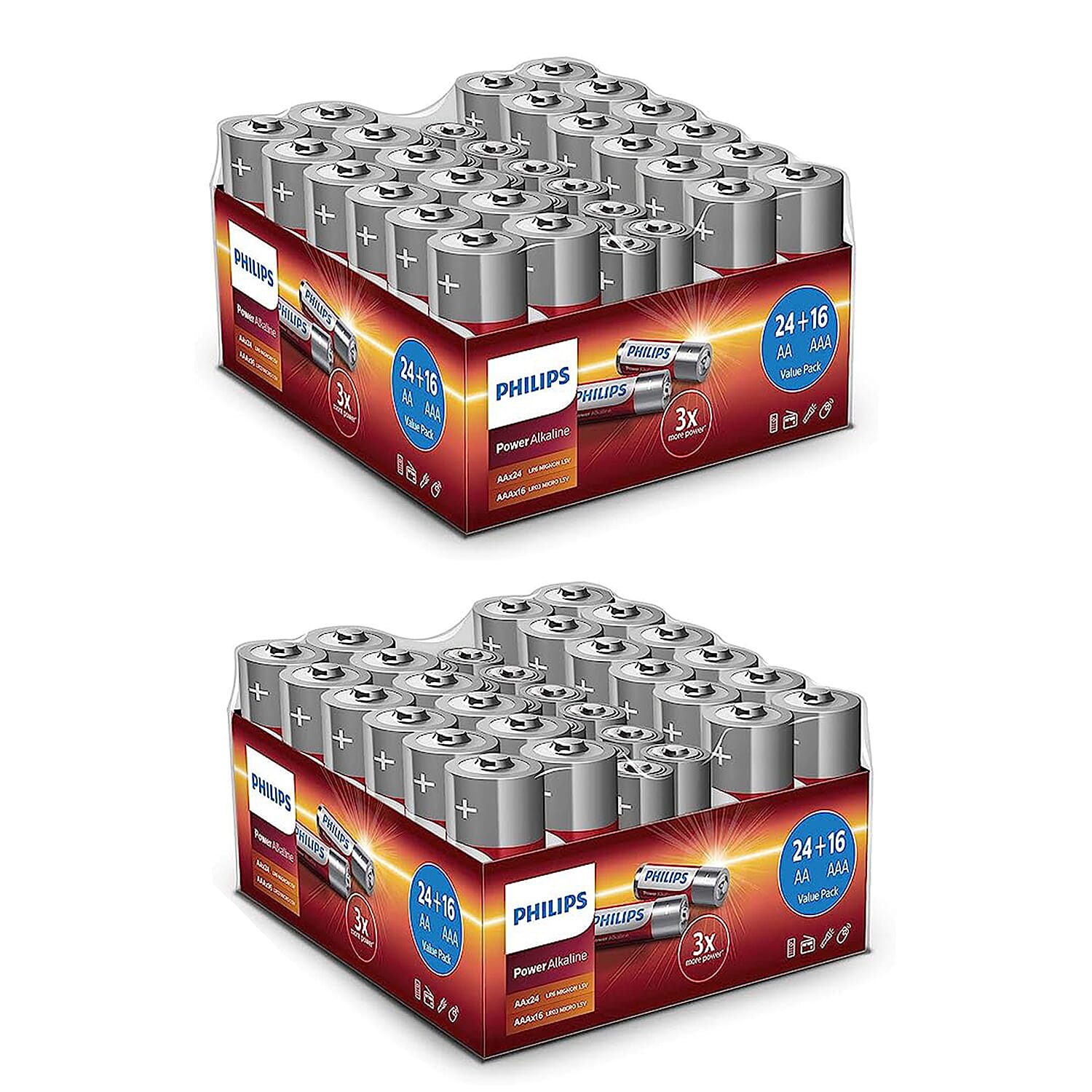Mega Bundle 80 PHILLIPS Batteries- 48x AA and 32x AAA - Power Alkaline with Long Life 221247641 0