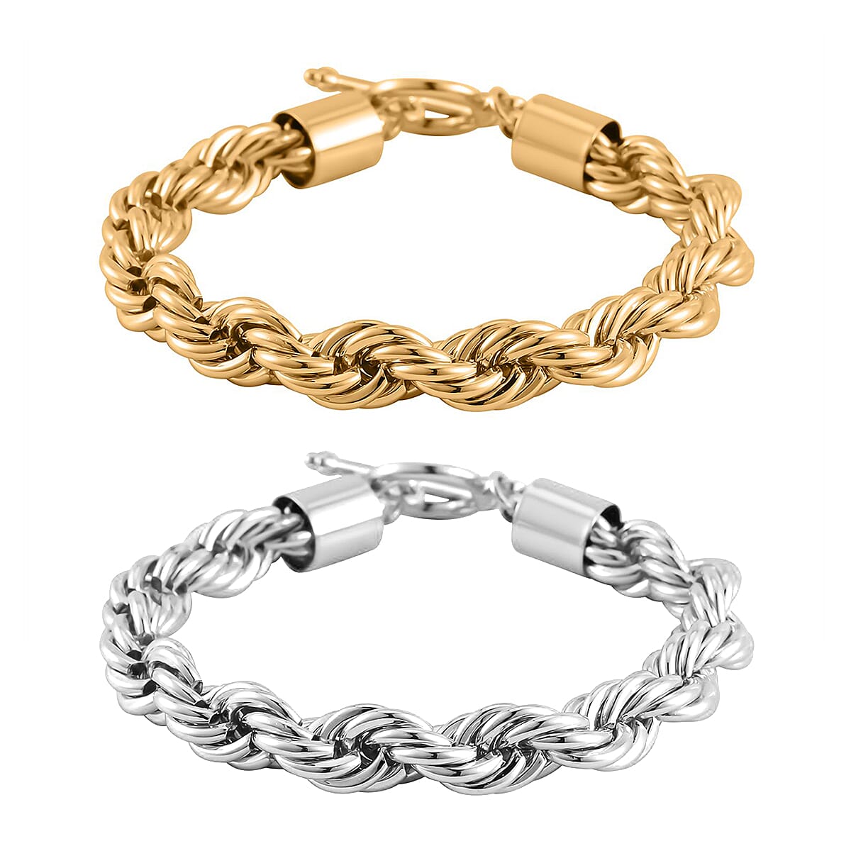 Heavy Rope Bracelet Bundle - Yellow and White Tone (Size 7.5) 221248433 0