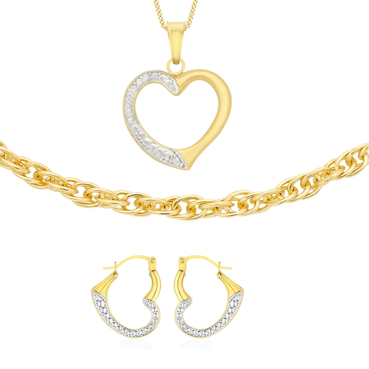9K Gold Bundle Set - 9K Heart Pendant, Earring and Necklace 221249275 0