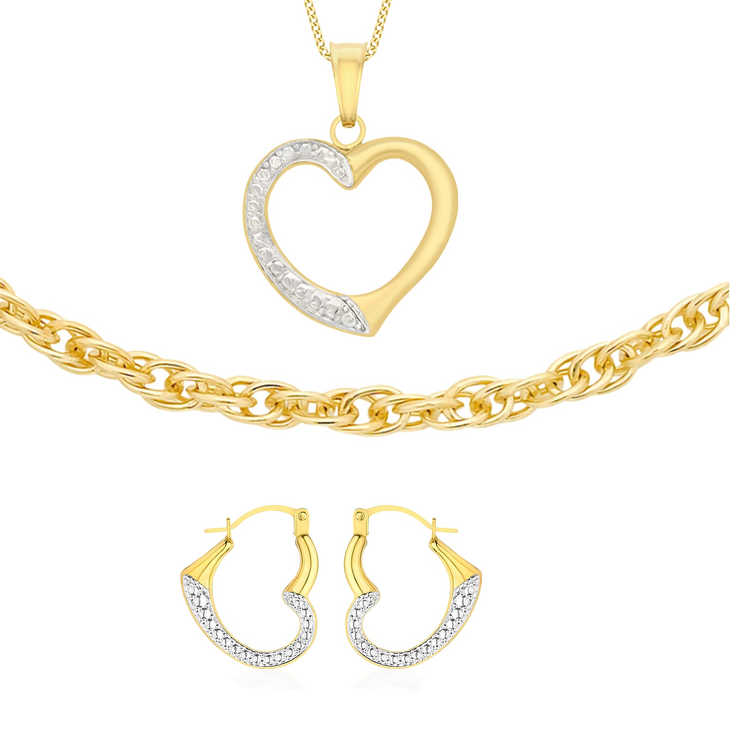 9K Gold Bundle Set - 9K Heart Pendant, Earring and Necklace 221249275 0
