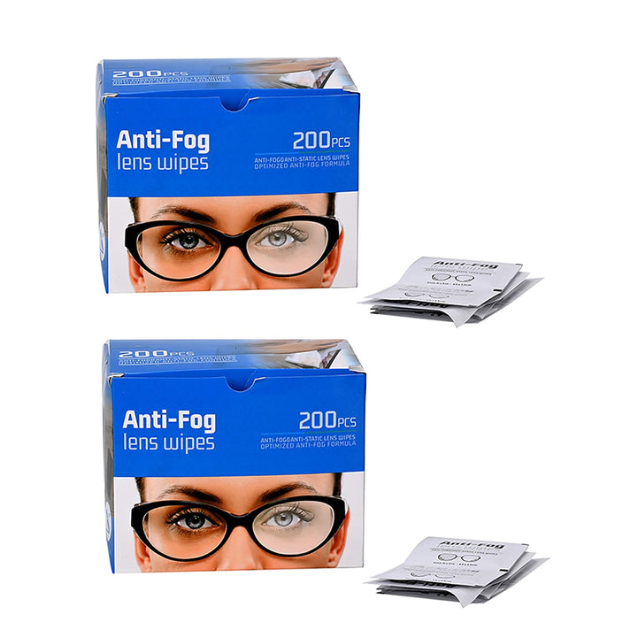 2 Packs of 200 (400 Total) Anti-fog Lens Wipes - Cold to Hot Anti Fog - Pre-moistened For Glasses, Sunglasses,  Swimming goggles, Helmets, Mirrors, etc 221250472 1
