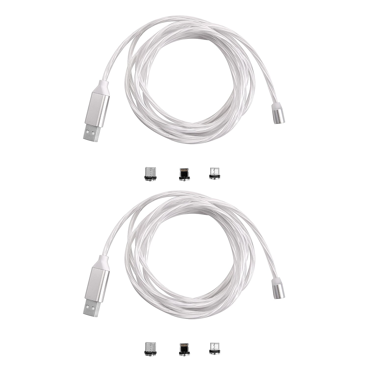 Set of 2 - Intelligent 3 in 1 Magnetic USB Cable - White 221250551 0