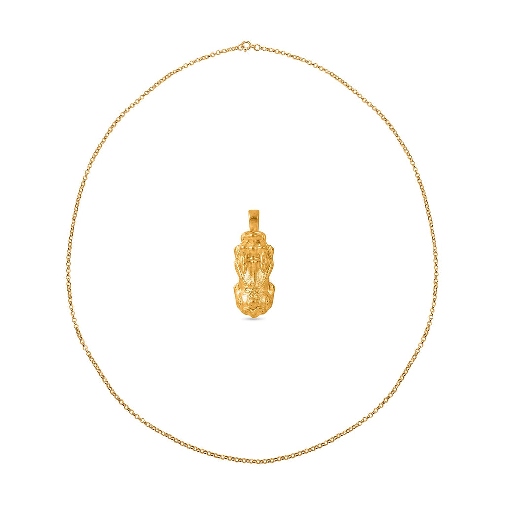 24K Yellow Gold (99.99% Purity) Pixiu Pendant with 9K Yellow Gold Belcher Chain (18in)