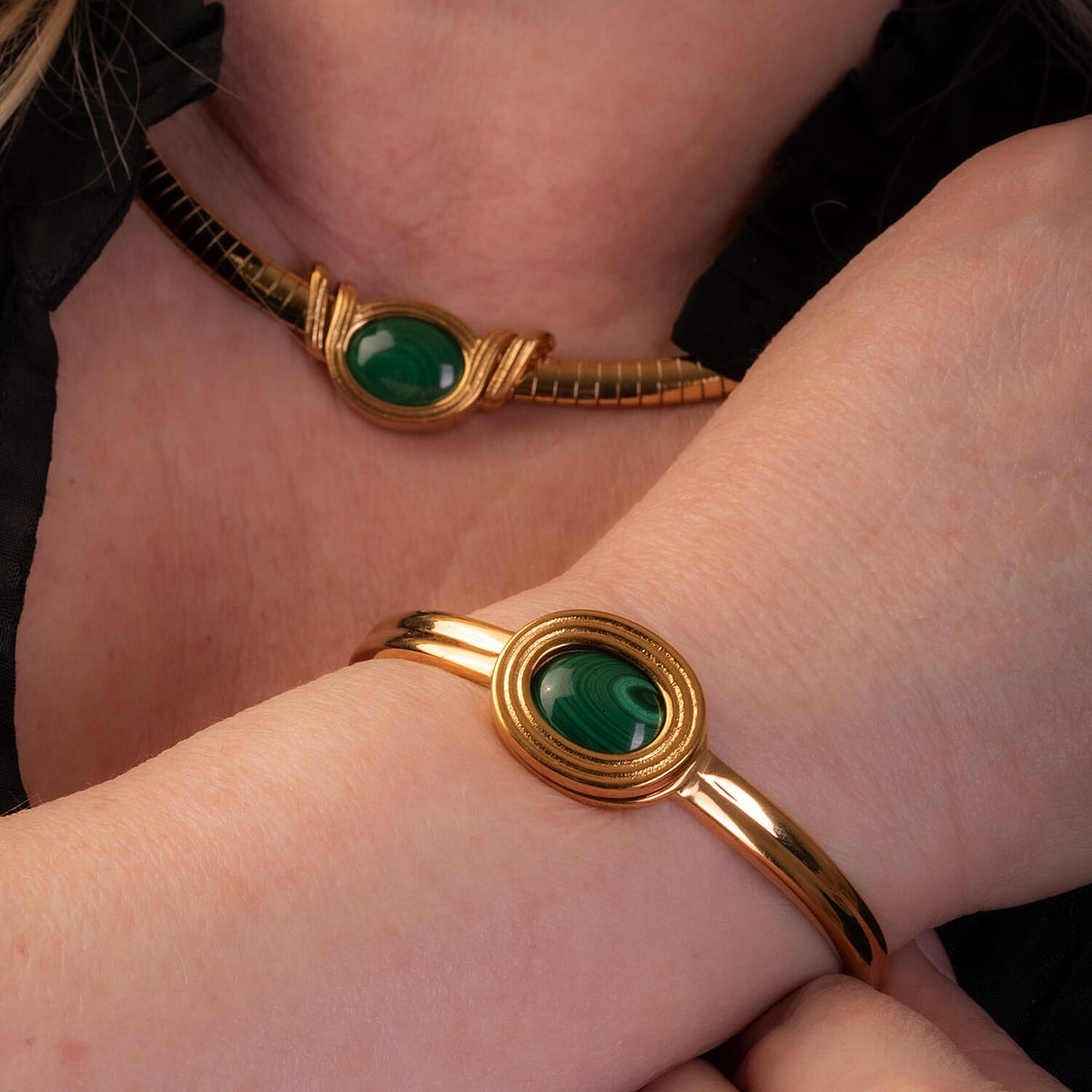 Multi Gemstones Interchangeable Necklace (18 - 20 Inch) and Bangle in Yellow Tone in Pure Stainless Steel 221250918 2