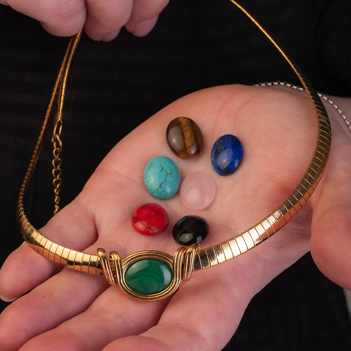 Multi Gemstones Interchangeable Necklace (18 - 20 Inch) and Bangle in Yellow Tone in Pure Stainless Steel 221250918 3