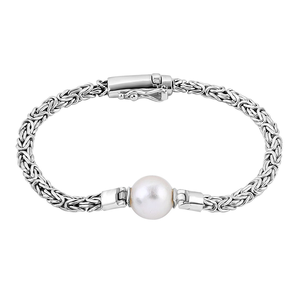 VALUE BUY Royal Bali - Edison Pearl Borobudor Earrings With Push Back in Sterling Silver 19.46 Ct &amp;Edison Pearl Byzantine Bracelet (Size - 7.5) in Sterling Silver 11.73 Ct, Silver Wt. 15.23 Gms. Bundl 221252069 1