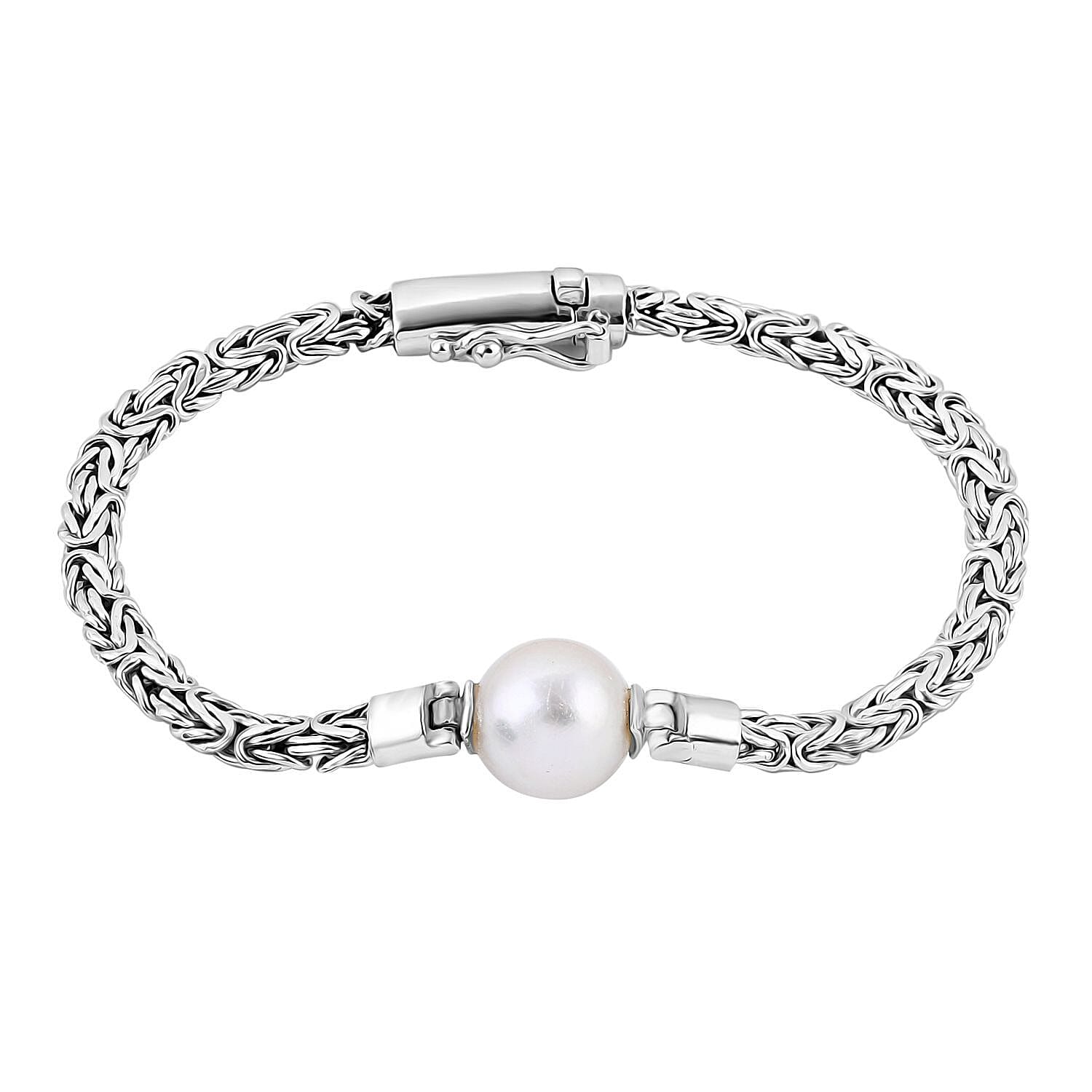 VALUE BUY Royal Bali - Edison Pearl Borobudor Earrings With Push Back in Sterling Silver 19.46 Ct &amp;Edison Pearl Byzantine Bracelet (Size - 7.5) in Sterling Silver 11.73 Ct, Silver Wt. 15.23 Gms. Bundl 221252069 1