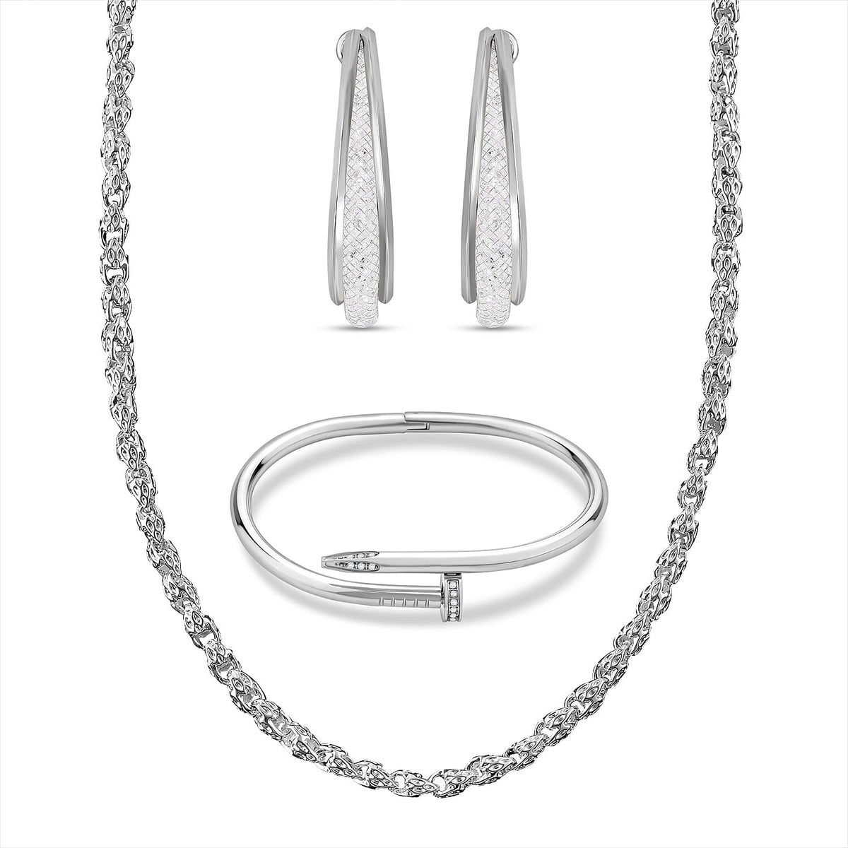 Complete Gift Set - Designer Necklace, Crystal Hoop Earrings and Designer Crystal Bangle 221252762 0