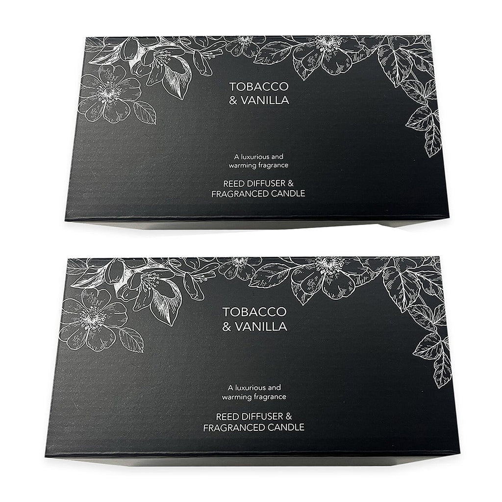 Pack of 2 Luxury Edition - Tobacco & Vanilla Fragranced Diffuser - 200ML With Reeds & Double Wick Jar Candle- 400 Grams (Upto 80 Hr Burn Time)
