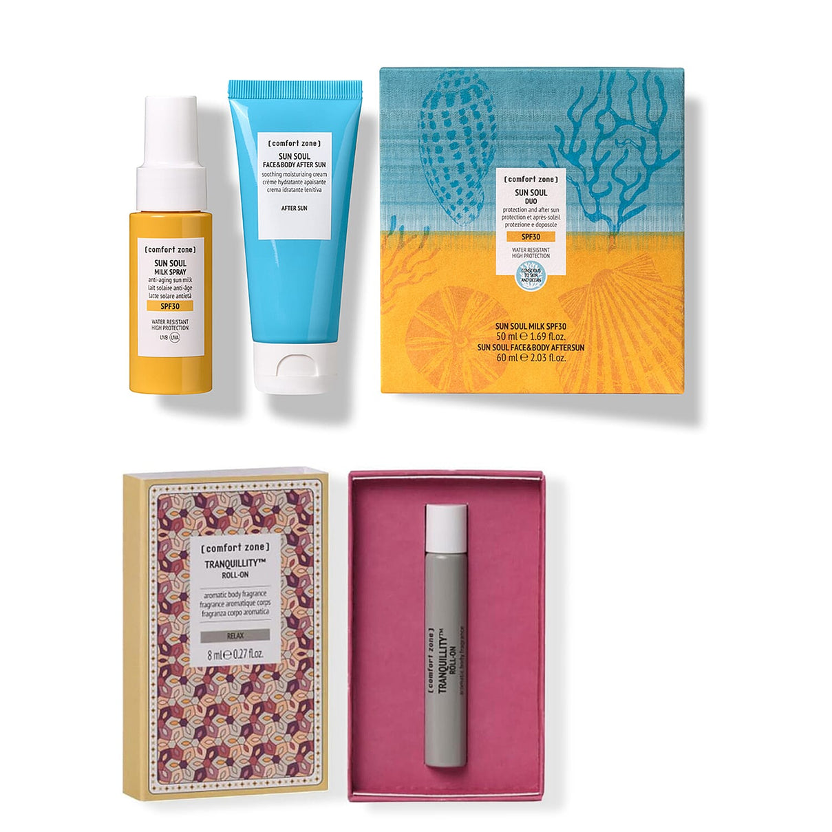 Comfort Zone Sun Soul Duo Kit (Includes- Sun Soul Milk SPF30 50ml, Sun Soul Face &amp; Body Aftersun 60ml) &amp; Comfort Zone Tranquillity Roll-On Bundle 221258696 0