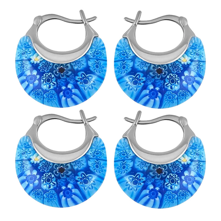 Set of 2 - Blue Colour Murano Style Glass Basket Earrings in Stainless Steel 221261388 1