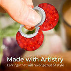 Set of 2 - Red and Yellow Colour Murano Style Basket Earrings in Stainless Steel