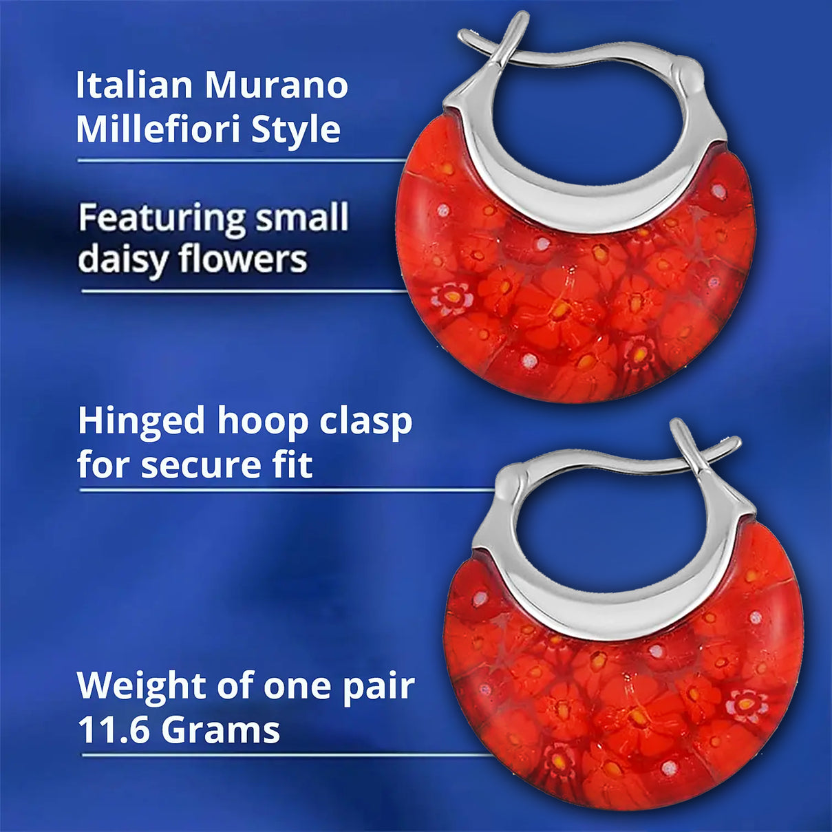 Set of 2 - Red and Yellow Colour Murano Style Glass Basket Earrings in Stainless Steel 221261393 2