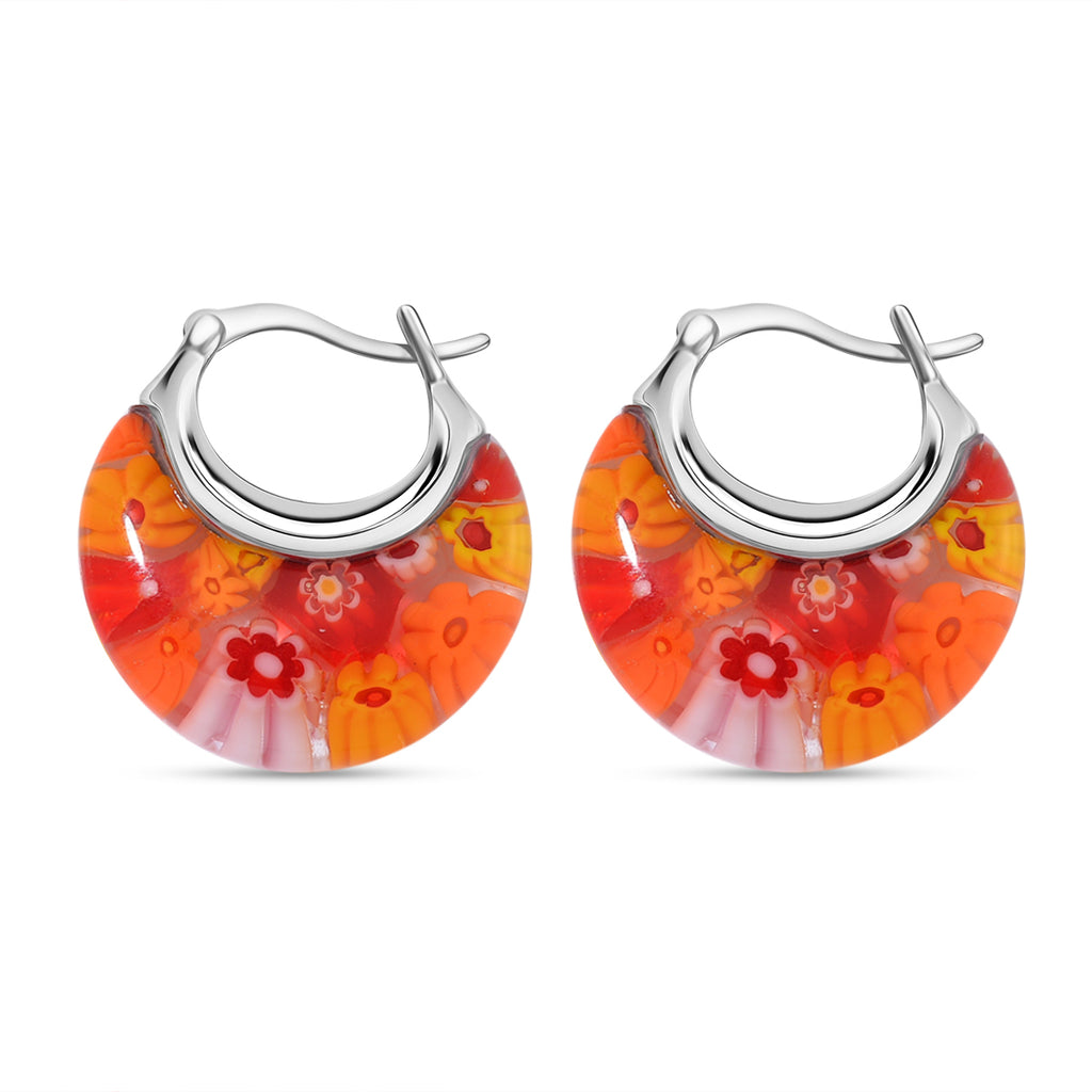 Set of 5 - Multi Colour, Green, Blue, Yellow and Orange Murano Style Basket Earrings in Stainless Steel