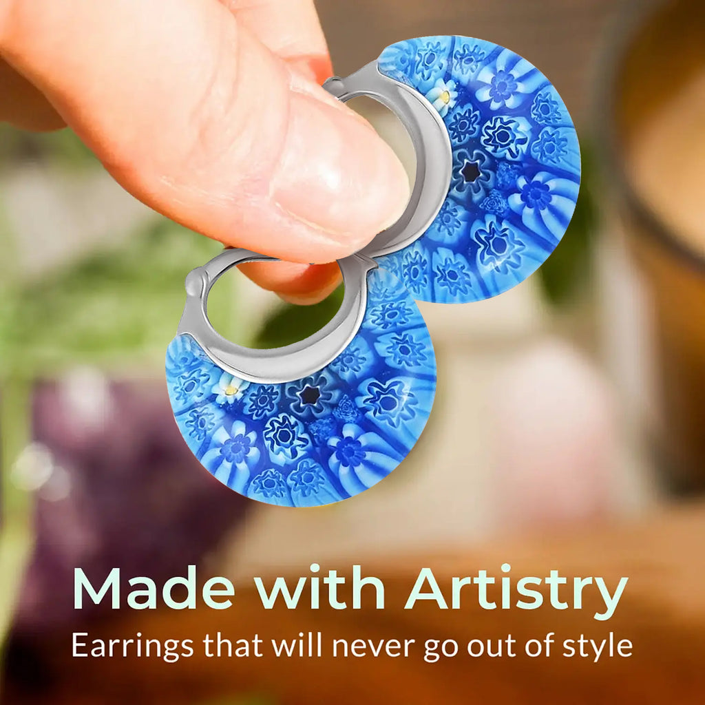 Set of 5 - Multi Colour, Green, Blue, Yellow and Orange Murano Style Basket Earrings in Stainless Steel