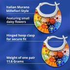 Set of 5 - Multi Colour, Green, Blue, Yellow and Orange Murano Style Basket Earrings in Stainless Steel