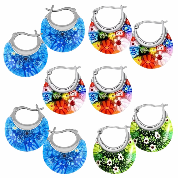 Set of 5 - Multi Colour, Blue and Green Murano Style Basket Earrings in Stainless Steel 221261404 1