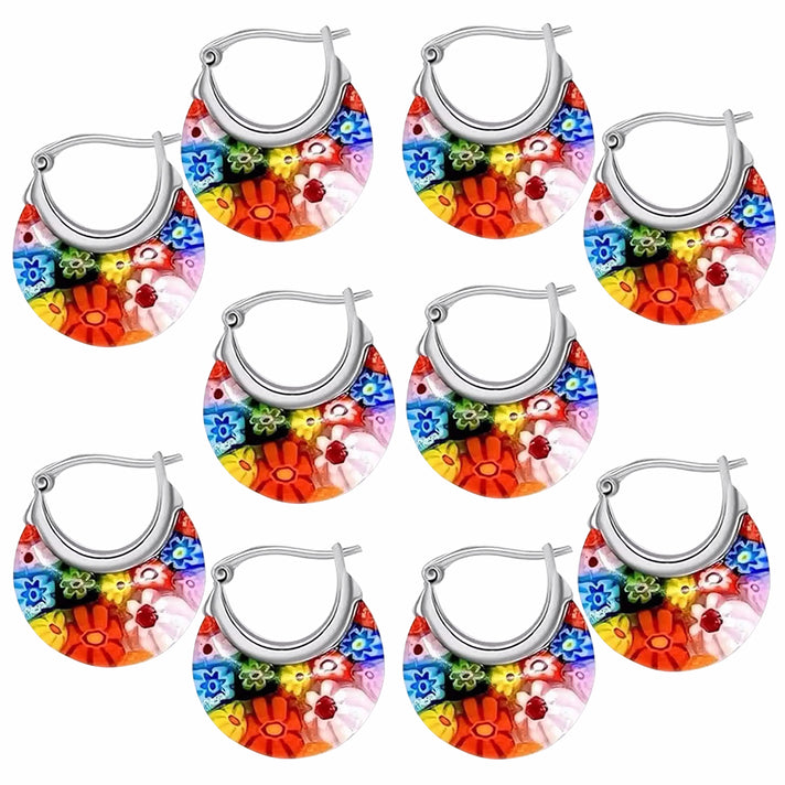 Set of 5 - Multi Colour Murano Style Glass Basket Earrings in Stainless Steel 221261405 1