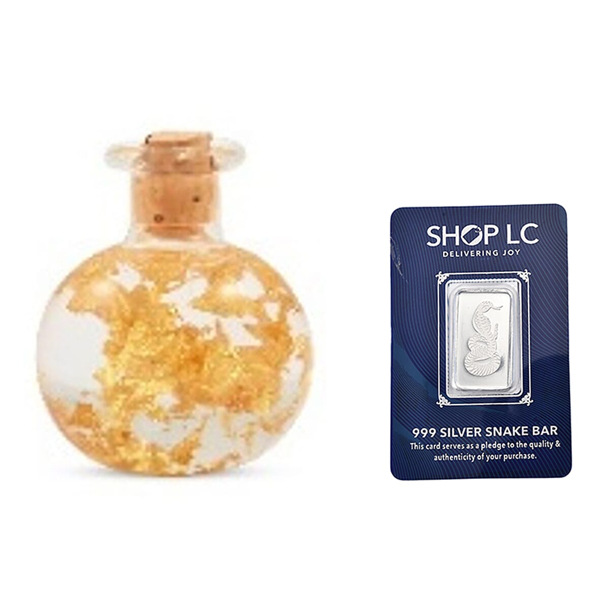 Pure 999 Snake Embossed Silver Bar 5.00gms and 22K (91.6% Purity) Gold Foil Bottle 221264912 0