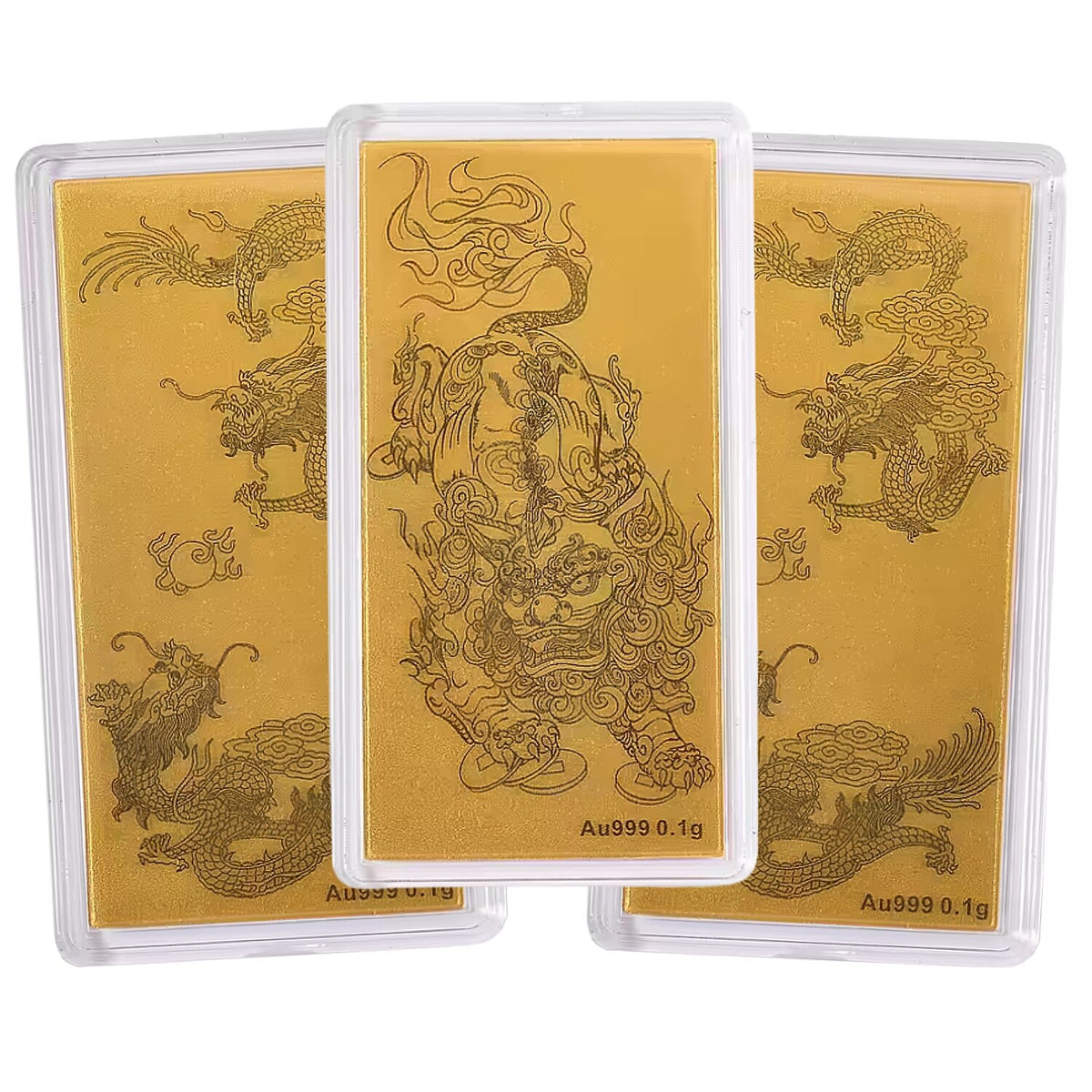 Set of 3 - Two 24K Yellow Gold Dragon and One 24K Yellow Gold Pixiu Pattern Collectables 221265060 0