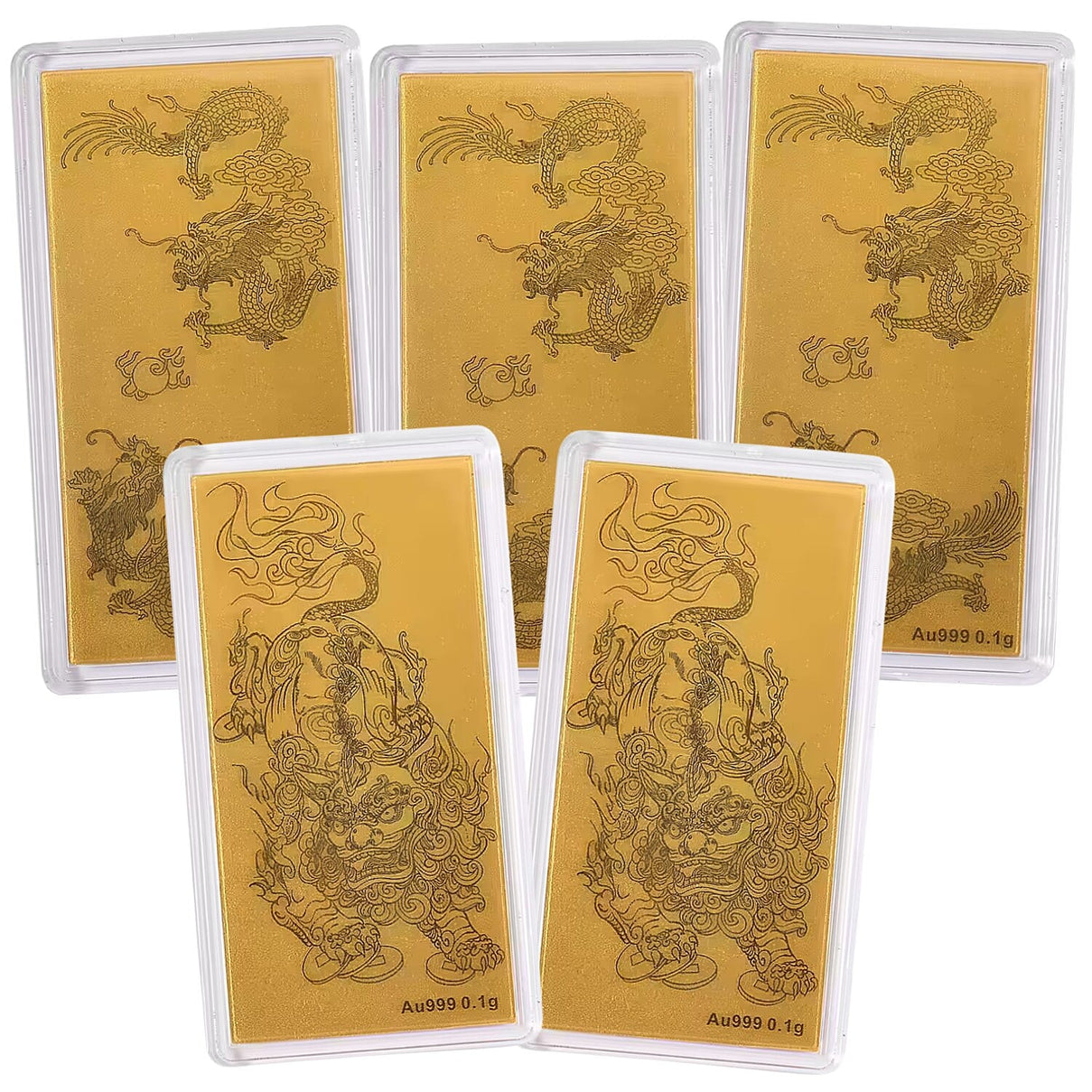Set of 5 - Three 24K Yellow Gold Dragon and Two 24K Yellow Gold Pixiu Pattern Collectables 221265062 0