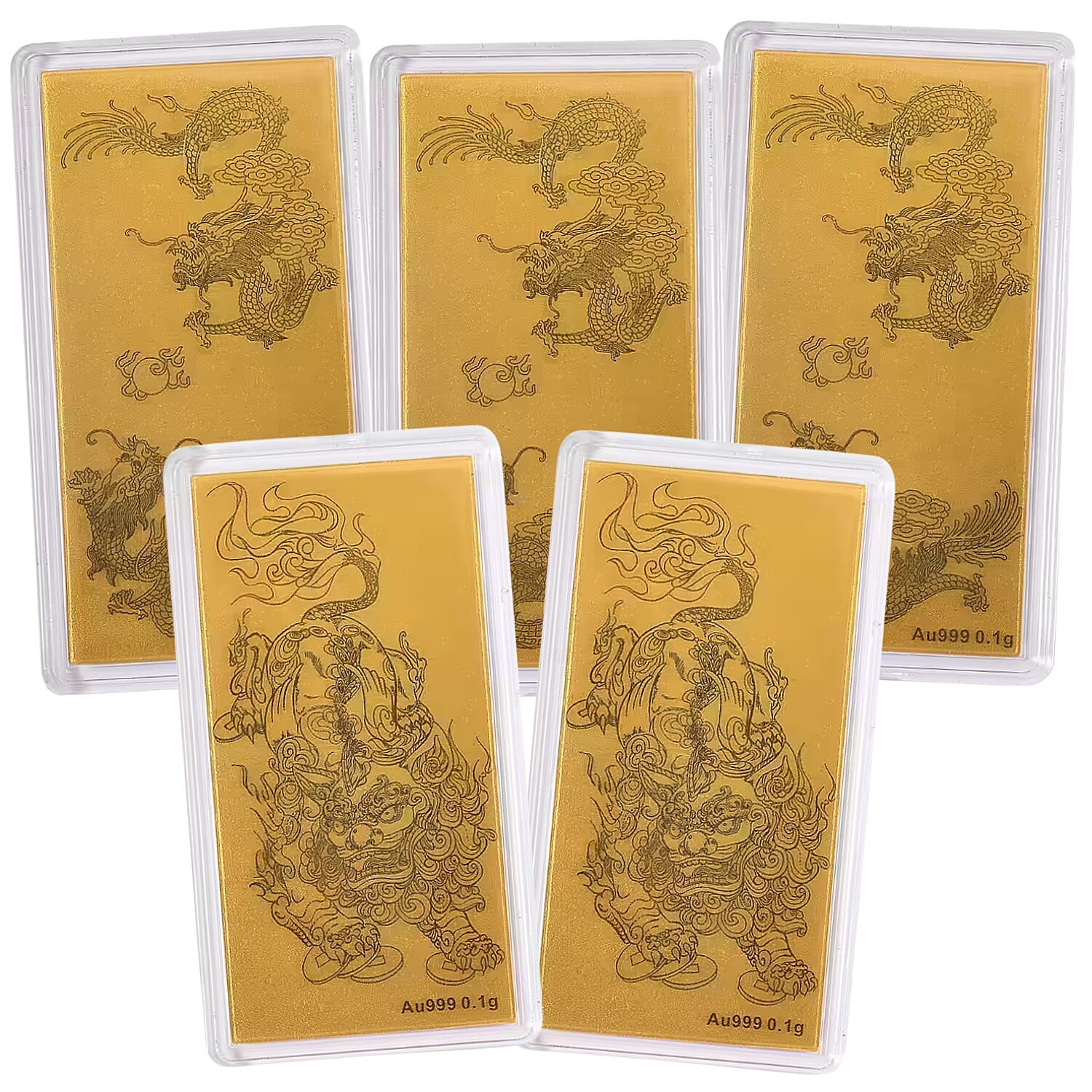 Set of 5 - Three 24K Yellow Gold Dragon and Two 24K Yellow Gold Pixiu Pattern Collectables 221265062 0
