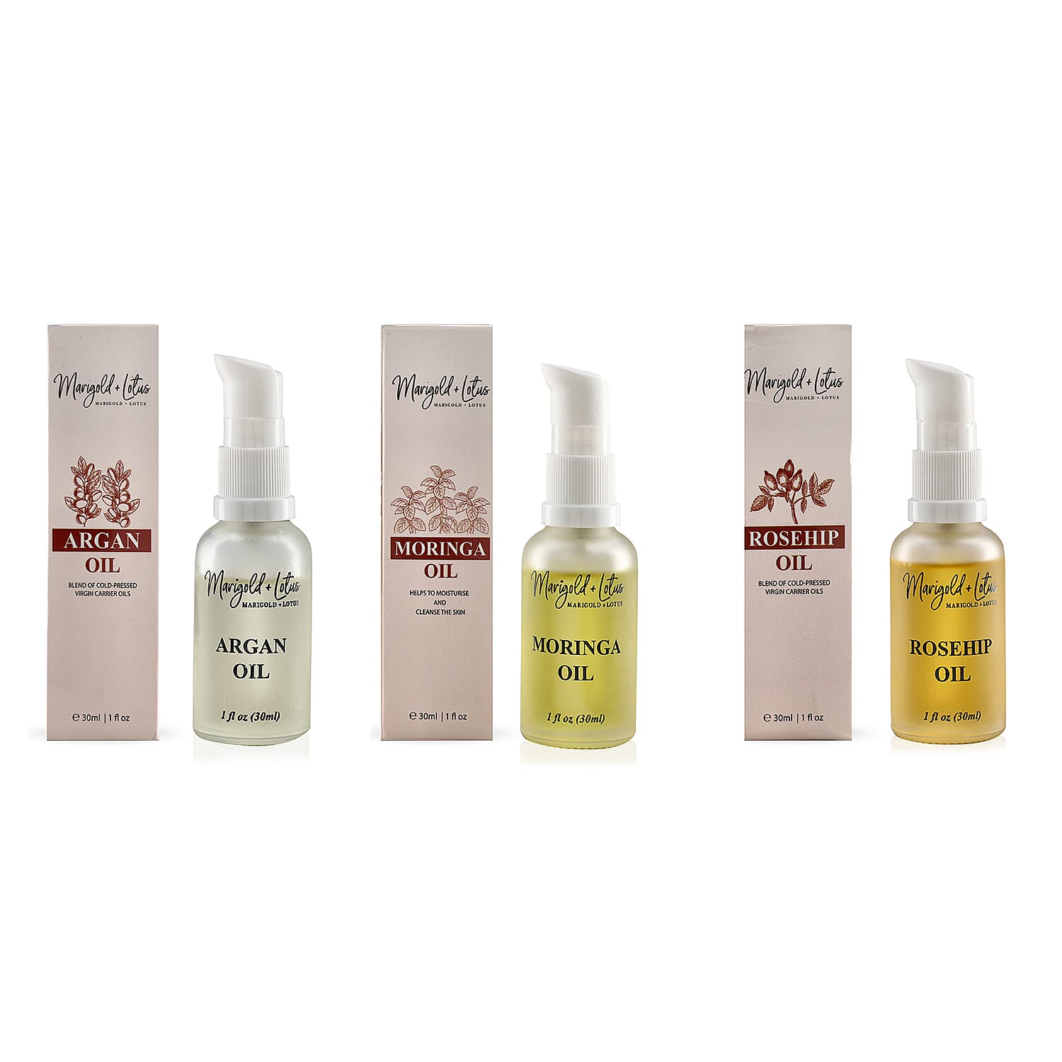 Marigold and Lotus Oils - Rosehip, Argan, Moringa Oils - 30ml each 221265474 0