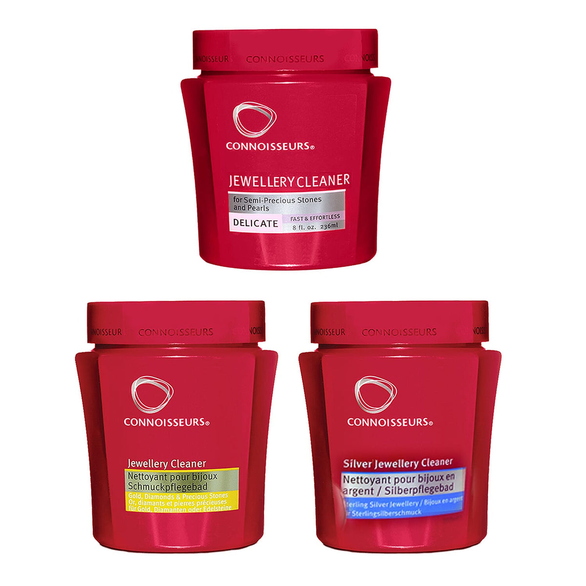 Connoisseurs Jewellery Cleaning Set of 3 â€“ Cleaners for Silver, Gold, Pearls and Precious Stones with Brush 221266487 0