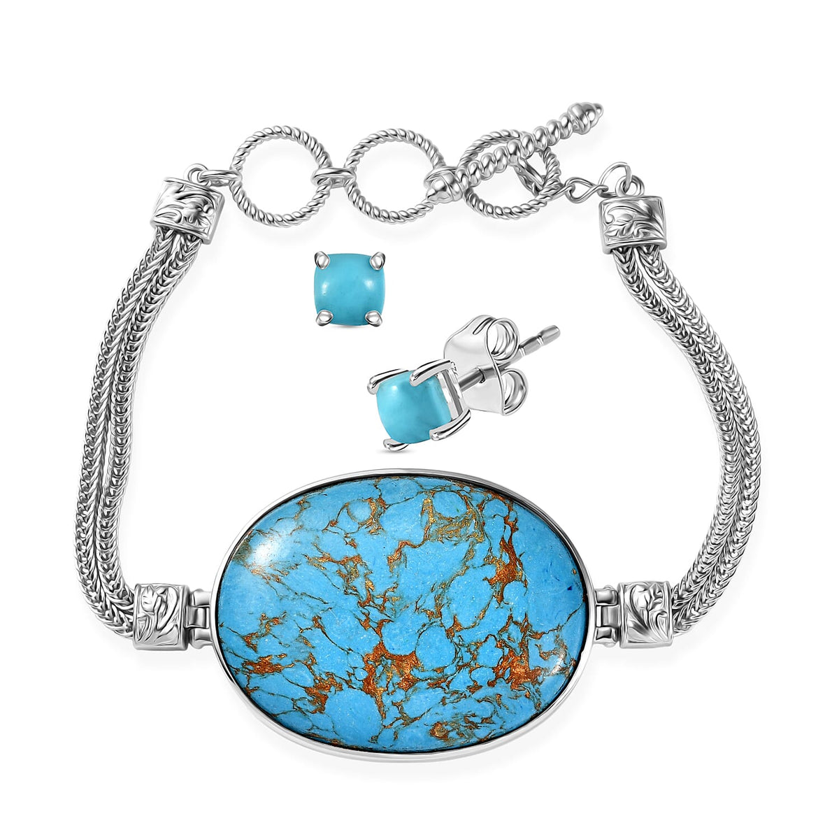 Tucson Find- BlueTurquoise (OV 40x30) Bracelet (Size - 7.5) with Toggle Lock  53.85 Ct. FREE STUDS 221266651 0