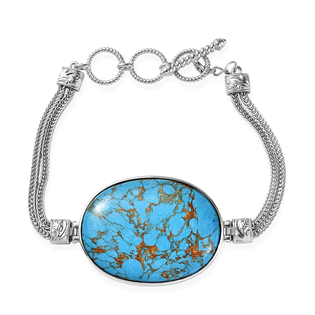 Tucson Find- BlueTurquoise (OV 40x30) Bracelet (Size - 7.5) with Toggle Lock  53.85 Ct. FREE STUDS