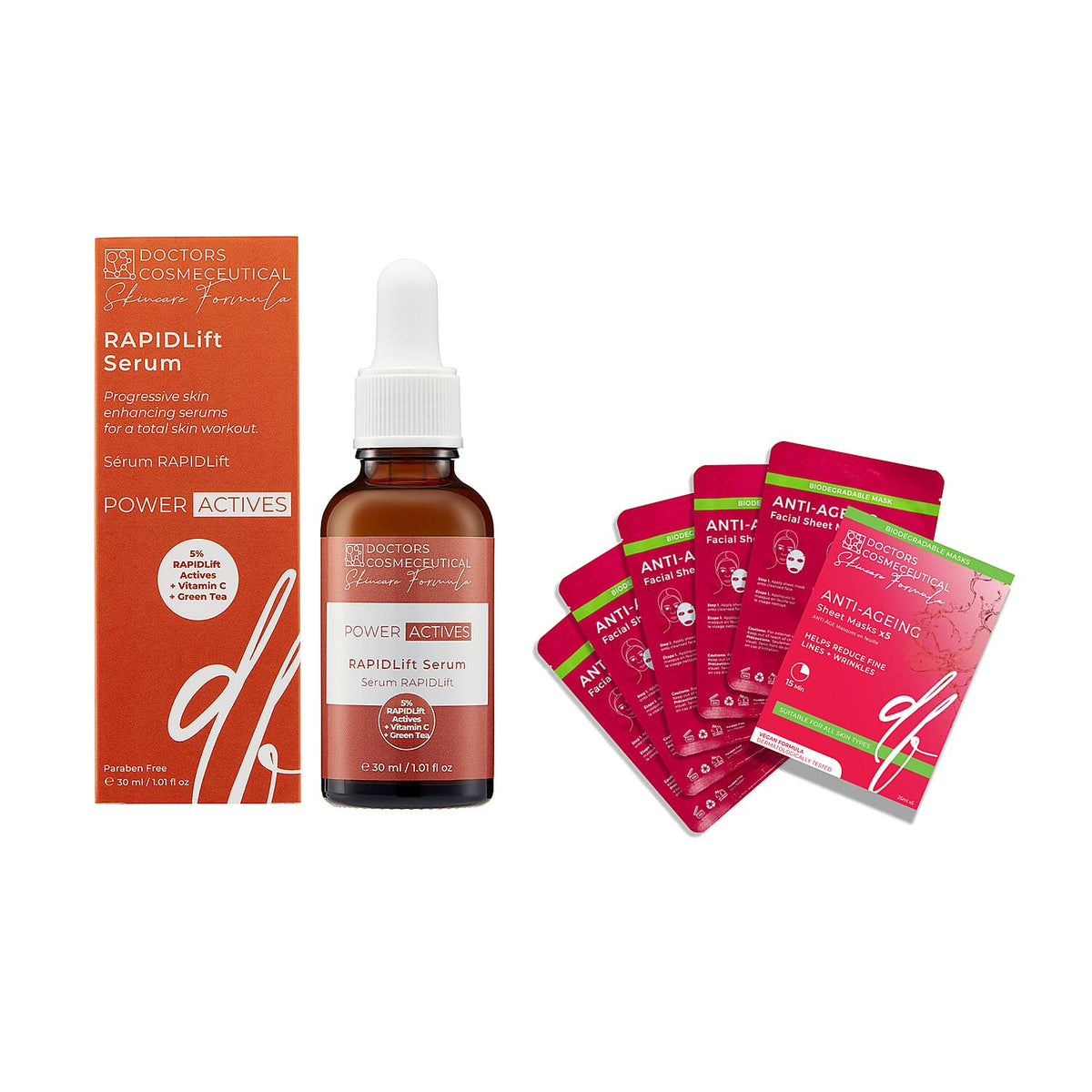 Doctors Formula - Rapid Lift Serum - 30mL and Anti-Ageing Sheet Mask - Pack of 5 221266814 0