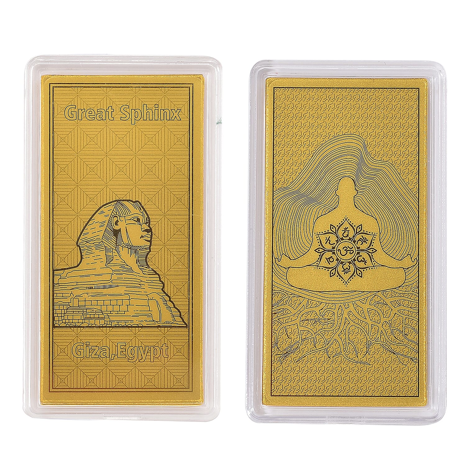 Set of 2 - 24K Yellow Gold Great Sphinx and Chakras Embossed Collectable 221269551 0