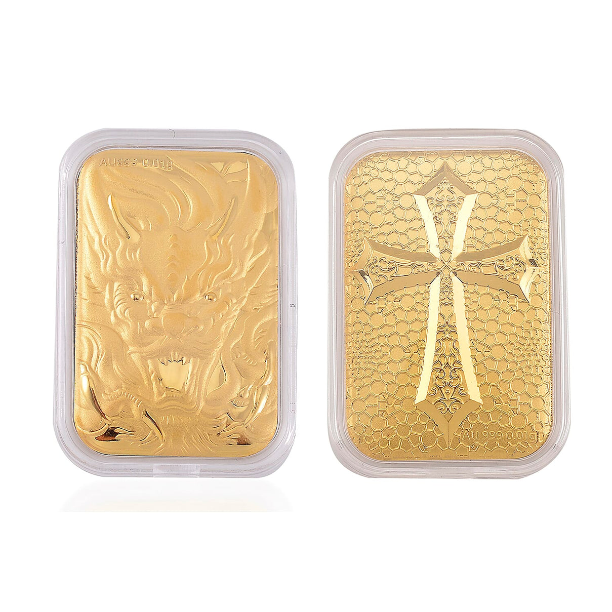 Set of 2 - 24K Yellow Gold Dragon Face and Gothic Cross  Collectables 221269984 0