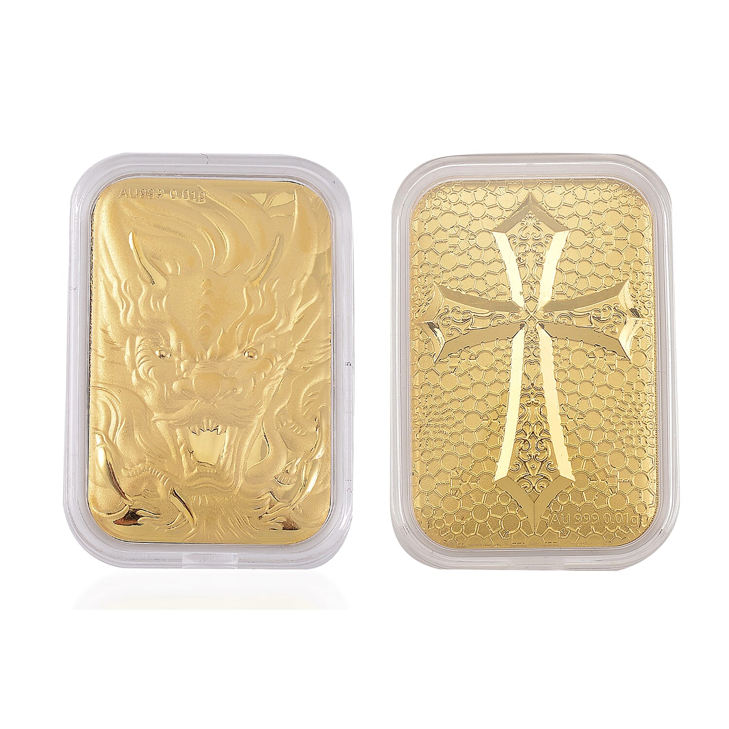 Set of 2 - 24K Yellow Gold Dragon Face and Gothic Cross  Collectables 221269984 0
