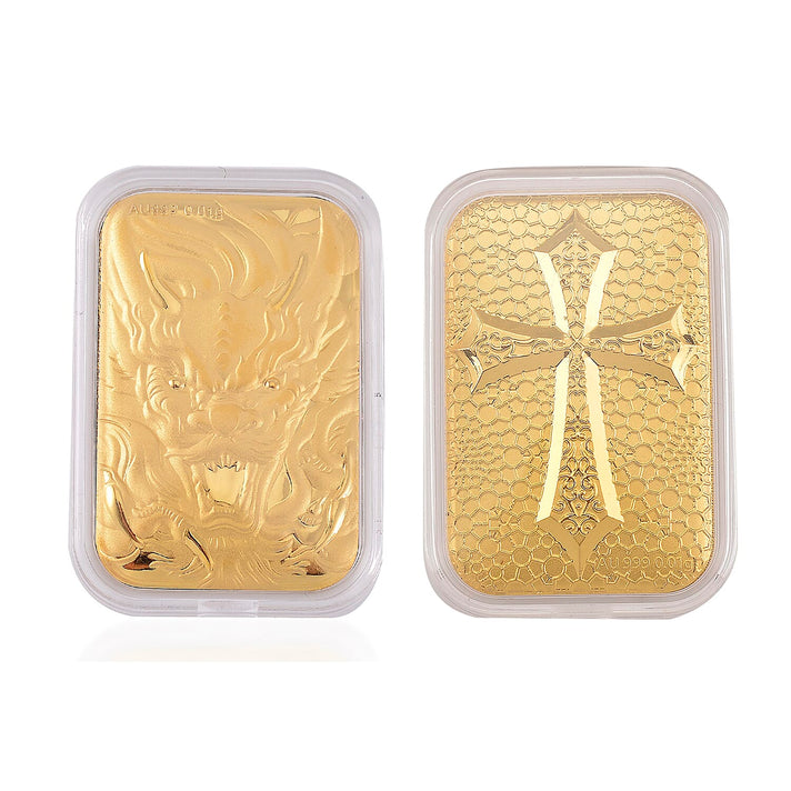 Set of 2 - 24K Yellow Gold Dragon Face and Gothic Cross  Collectables 221269984 1
