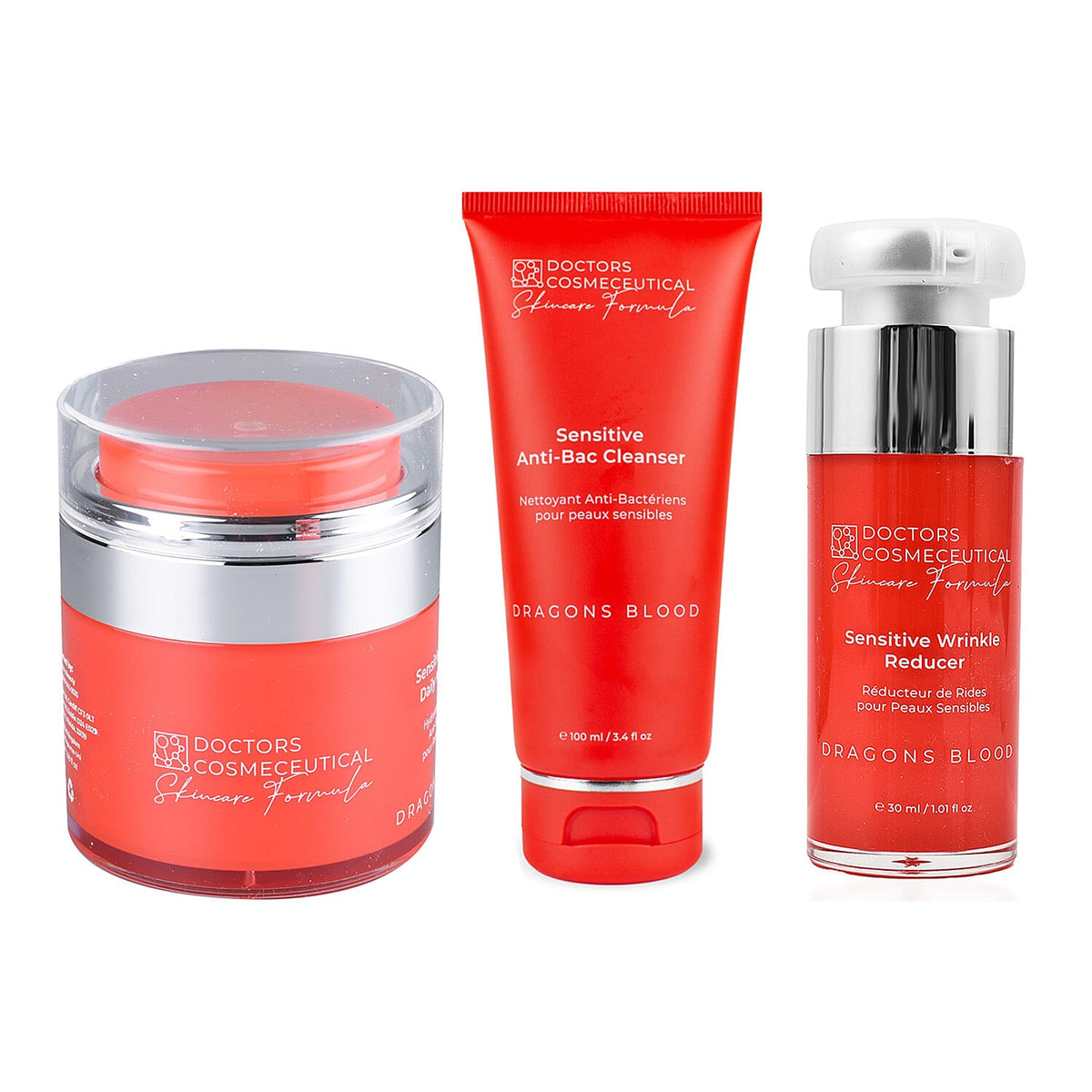 Doctors Formula Trio Bundle (Includes Dragons Blood Sensitive 100ml Anti-Bac Cleanser, 30ml Wrinkle Reducer andamp; 50ml Daily Moisturiser) 221273877 0